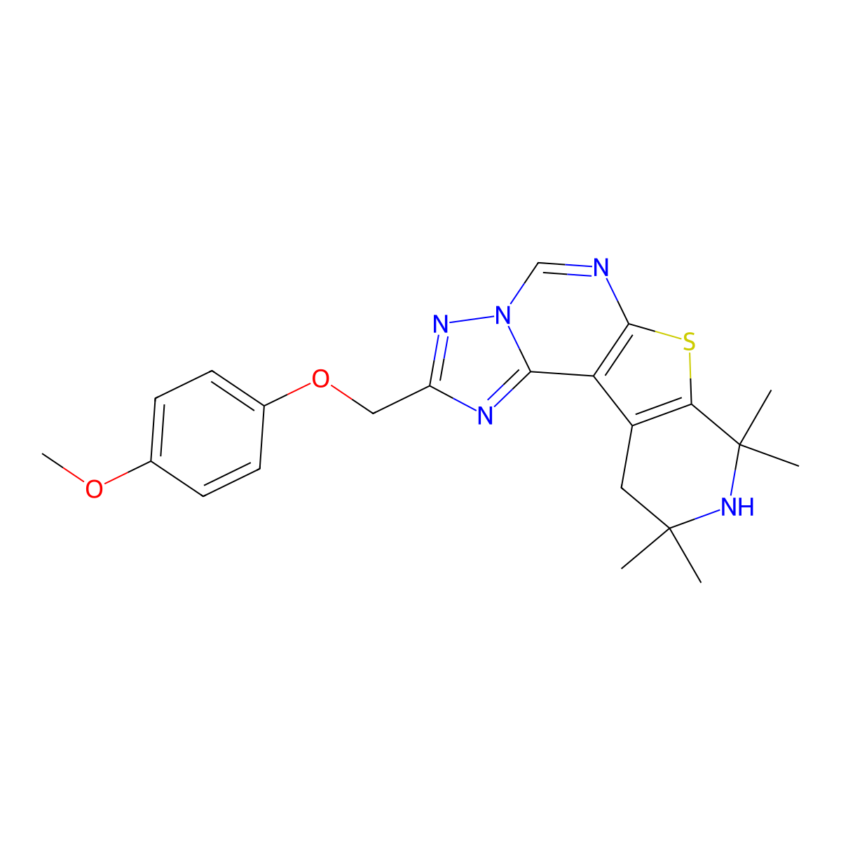 2-((4-Methoxyphenoxy)methyl)-8,8,10,10-tetramethyl-8,9,10,11-tetrahydropyrido[4',3':4,5]thieno[3,2-e][1,2,4]triazolo[1,5-c]pyrimidine molecular structure, CAS 510723-91-8