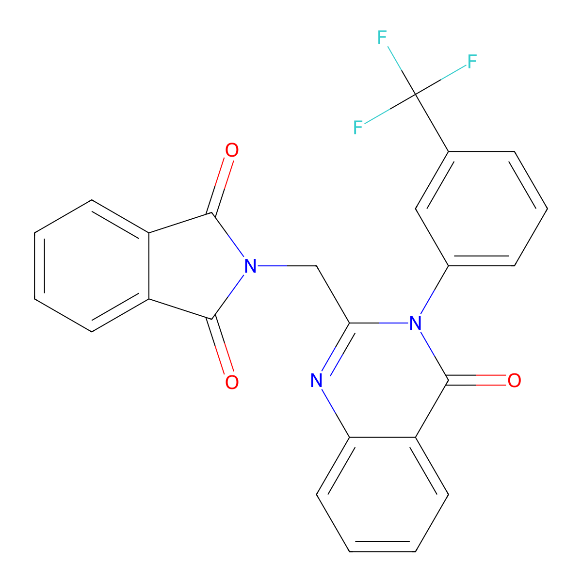 2-[[4-Oxo-3-[3-(trifluoromethyl)phenyl]quinazolin-2-yl]methyl]isoindole-1,3-dione molecular structure, CAS 510724-00-2