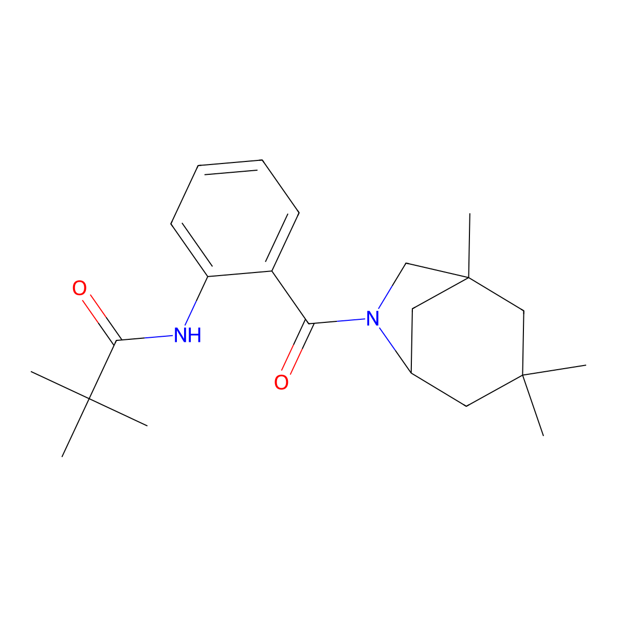 2,2-dimethyl-N-[2-(3,3,5-trimethyl-7-azabicyclo[3.2.1]octane-7-carbonyl)phenyl]propanamide molecular structure, CAS 510724-11-5