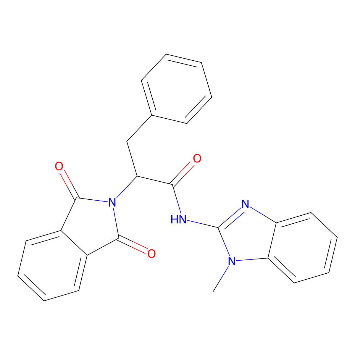 2-(1,3-dioxoisoindol-2-yl)-N-(1-methylbenzimidazol-2-yl)-3-phenylpropanamide molecular structure, CAS 510724-35-3