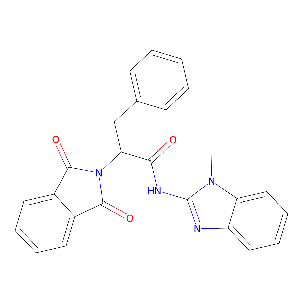 2-(1,3-dioxoisoindol-2-yl)-N-(1-methylbenzimidazol-2-yl)-3-phenylpropanamide molecular structure, CAS 510724-35-3