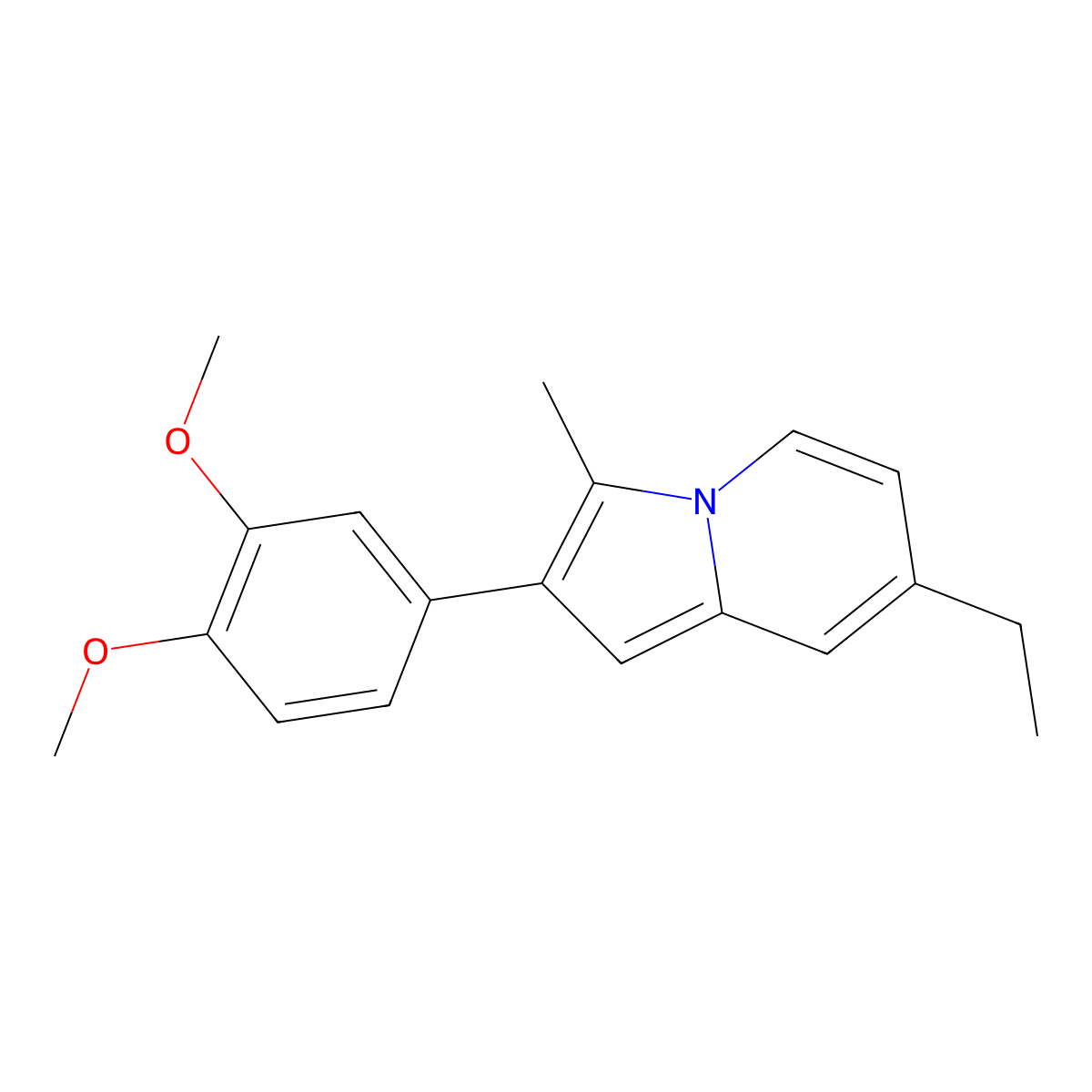 2-(3,4-Dimethoxyphenyl)-7-ethyl-3-methylindolizine molecular structure, CAS 510724-55-7