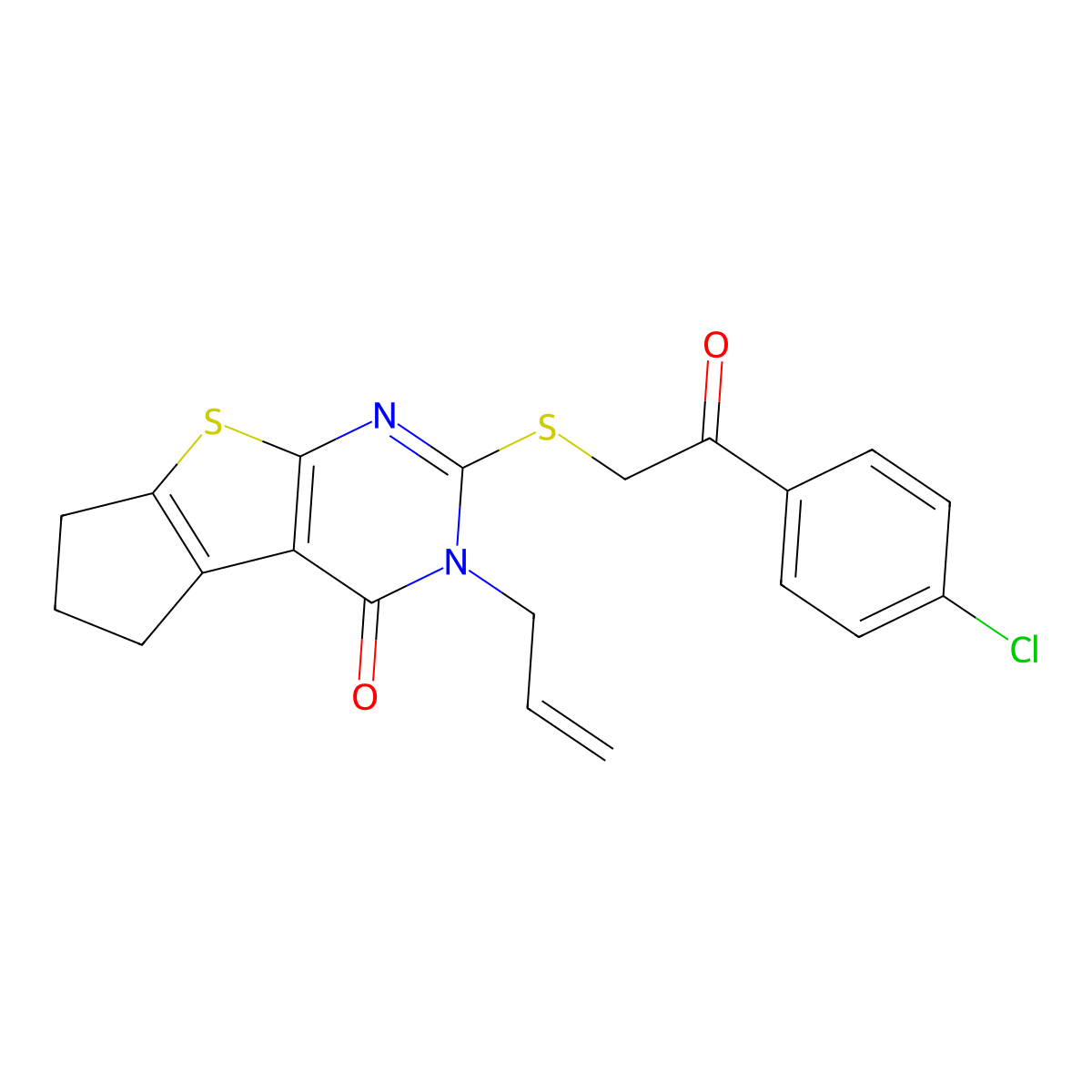 10-[2-(4-Chlorophenyl)-2-oxoethyl]sulfanyl-11-prop-2-enyl-7-thia-9,11-diazatricyclo[6.4.0.02,6]dodeca-1(8),2(6),9-trien-12-one molecular structure, CAS 510724-60-4