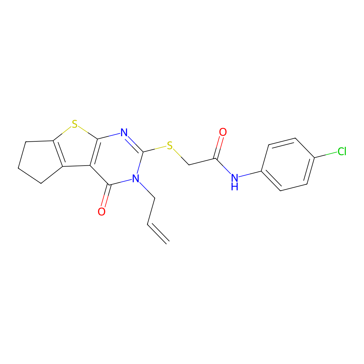 N-(4-chlorophenyl)-2-[(12-oxo-11-prop-2-enyl-7-thia-9,11-diazatricyclo[6.4.0.02,6]dodeca-1(8),2(6),9-trien-10-yl)sulfanyl]acetamide molecular structure, CAS 510724-65-9