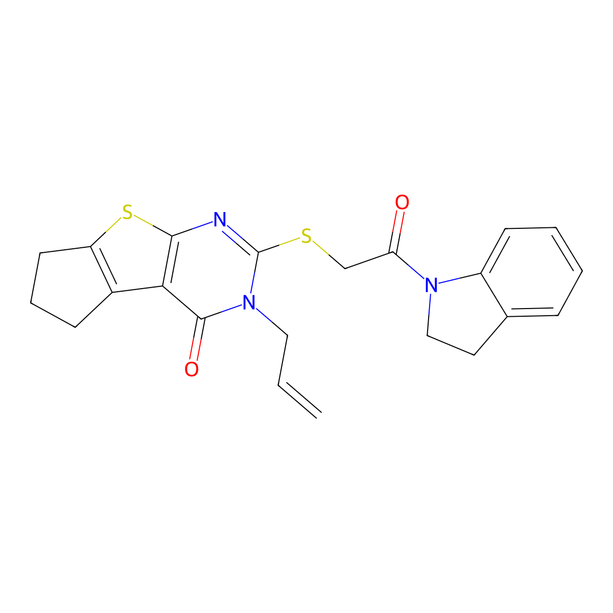 5-Allyl-6-[2-(2,3-dihydro-indol-1-yl)-2-oxo-ethylsulfanyl]-1,2,3,5-tetrahydro-8-thia-5,7-diaza-cyclopenta[a]inden-4-one molecular structure, CAS 510724-68-2