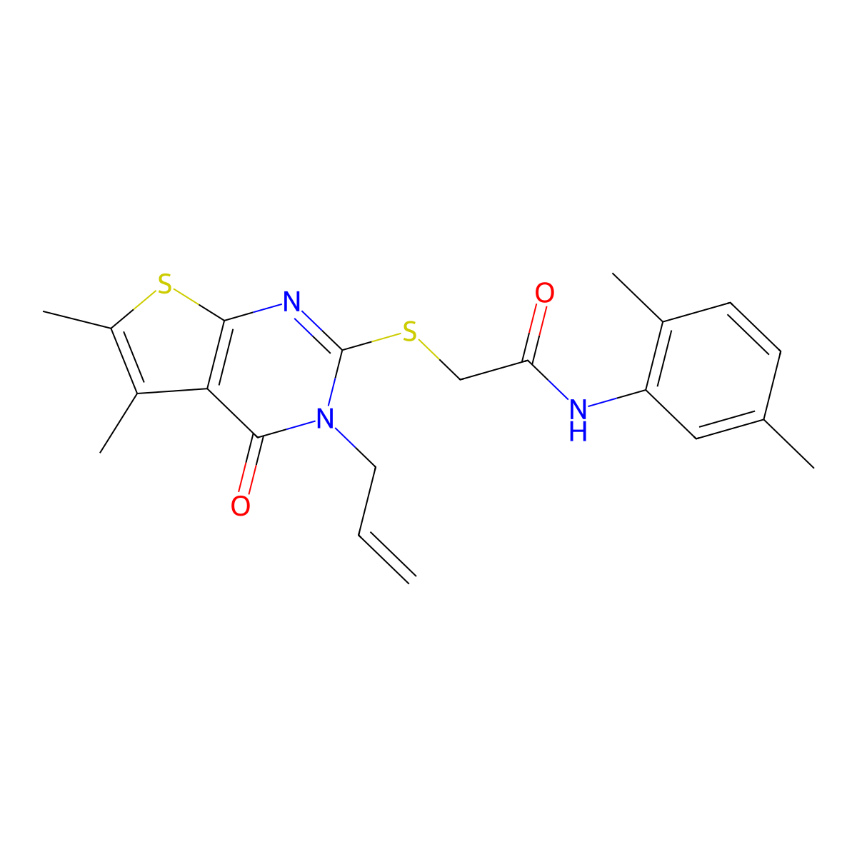 2-(5,6-dimethyl-4-oxo-3-prop-2-enyl(3-hydrothiopheno[2,3-d]pyrimidin-2-ylthio))-N-(2,5-dimethylphenyl)acetamide molecular structure, CAS 510724-72-8