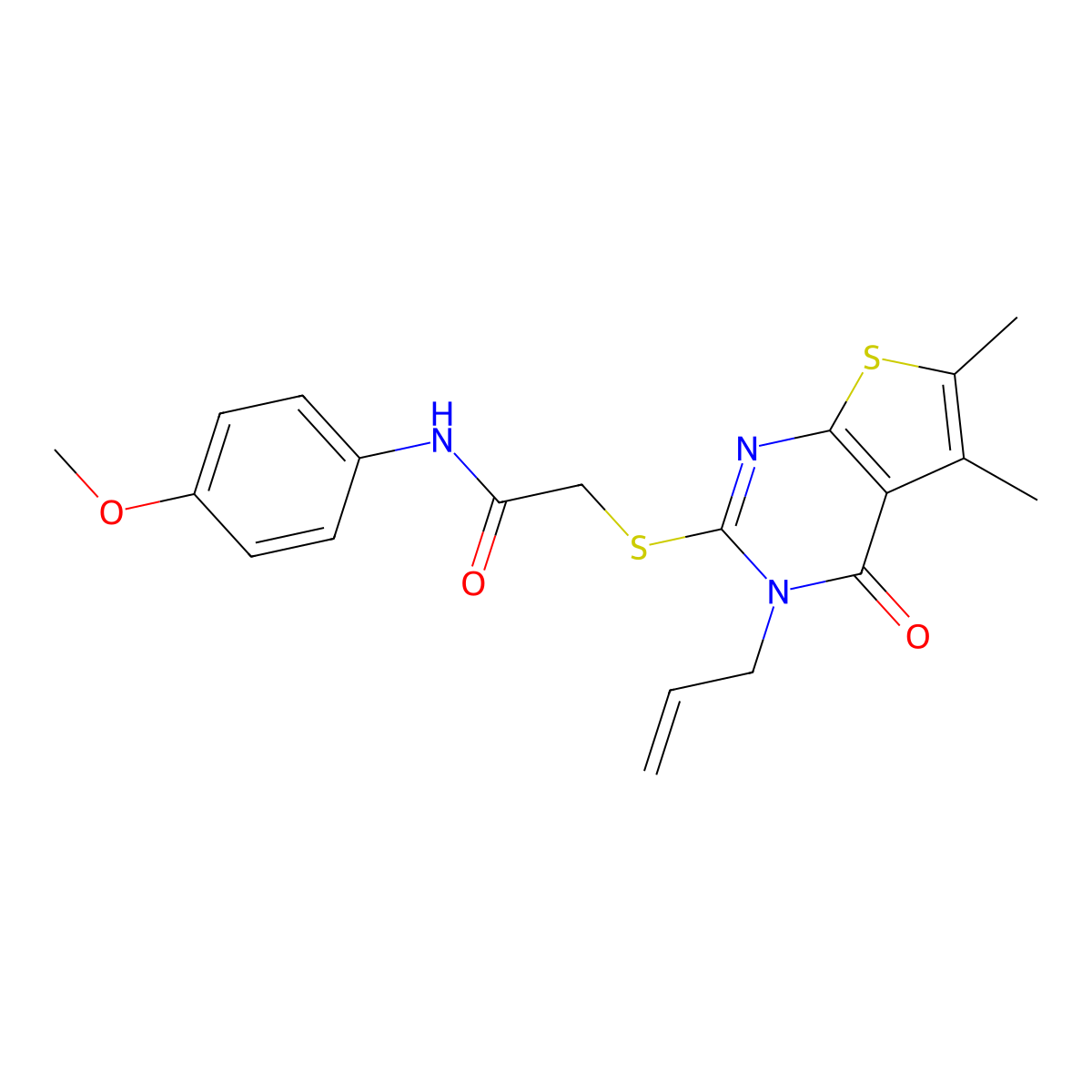 2-{[5,6-dimethyl-4-oxo-3-(prop-2-en-1-yl)-3,4-dihydrothieno[2,3-d]pyrimidin-2-yl]sulfanyl}-N-(4-methoxyphenyl)acetamide molecular structure, CAS 510724-73-9