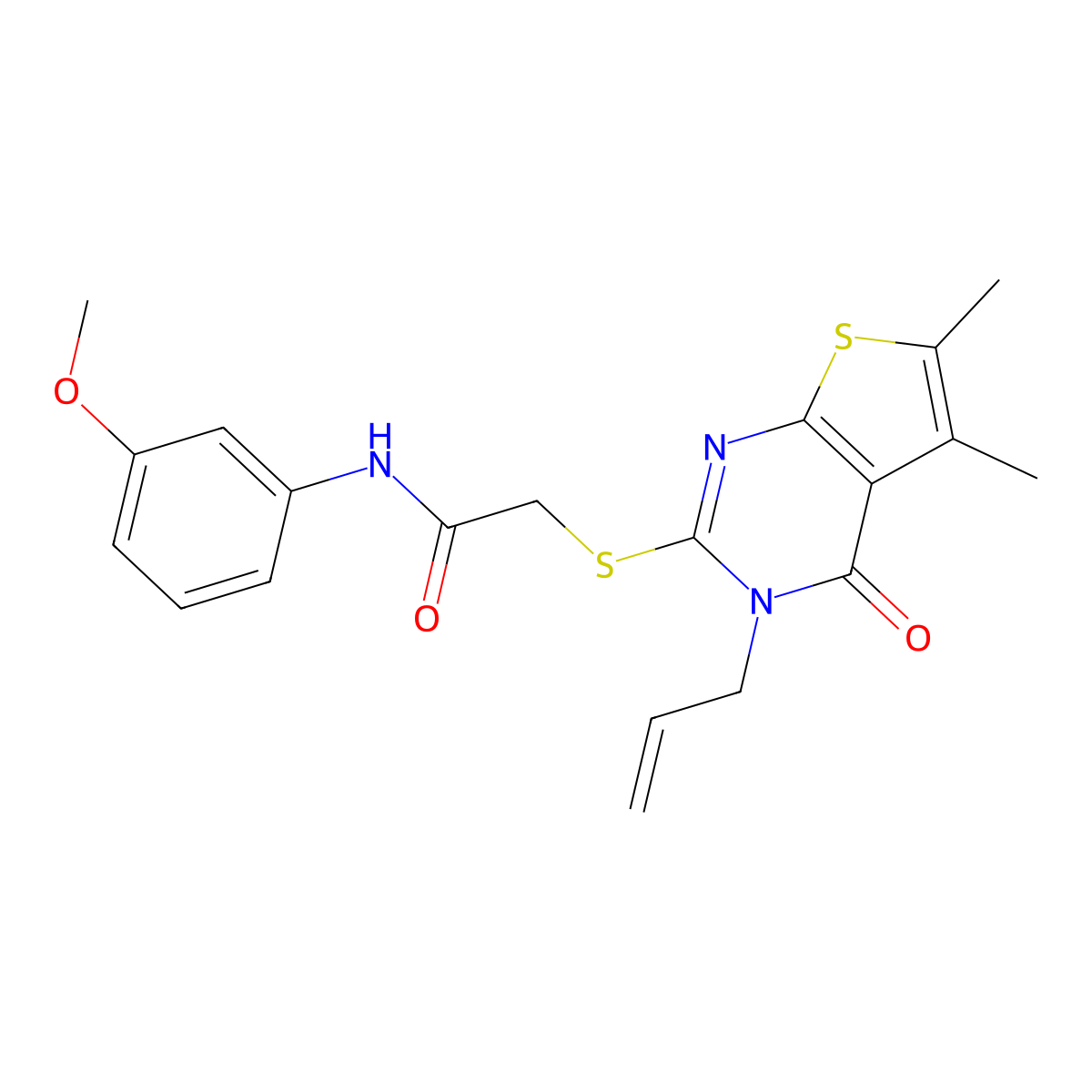 2-{[5,6-dimethyl-4-oxo-3-(prop-2-en-1-yl)-3,4-dihydrothieno[2,3-d]pyrimidin-2-yl]sulfanyl}-N-(3-methoxyphenyl)acetamide molecular structure, CAS 510724-74-0