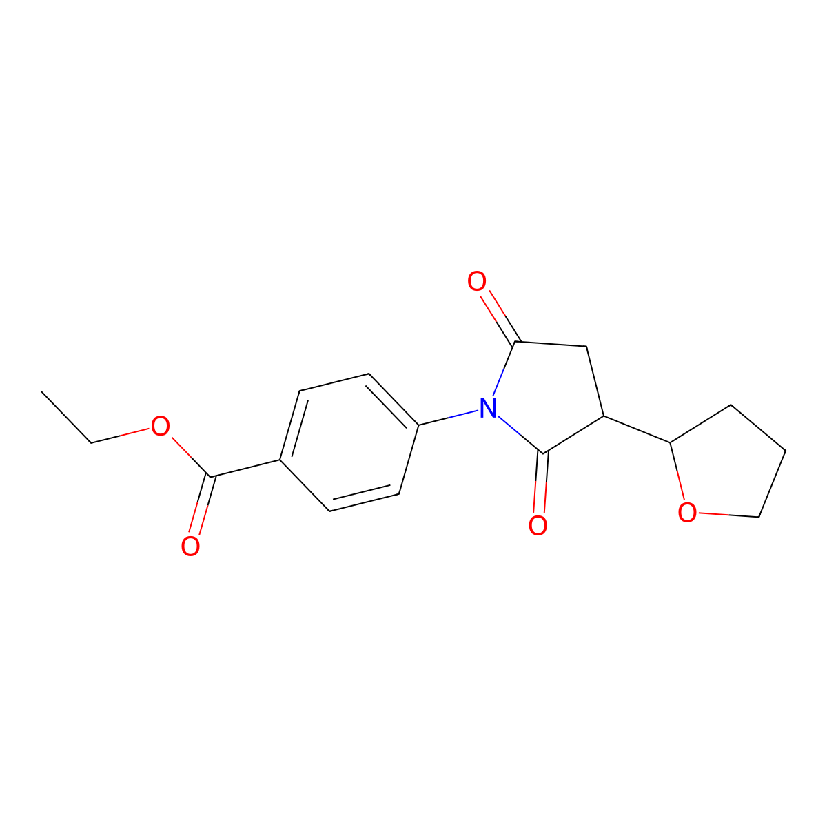 Benzoic acid ethyl ester, 4-[2,5-dioxo-3-(tetrahydrofuran-2-yl)pyrrolidin-1-yl]- molecular structure, CAS 510725-14-1