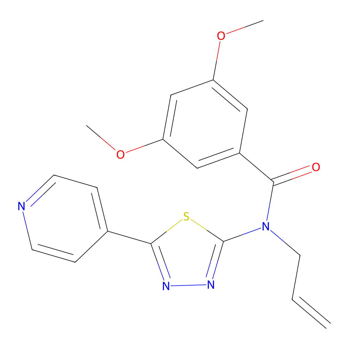 N-Allyl-3,5-dimethoxy-N-(5-pyridin-4-yl-[1,3,4]thiadiazol-2-yl)-benzamide molecular structure, CAS 510725-28-7