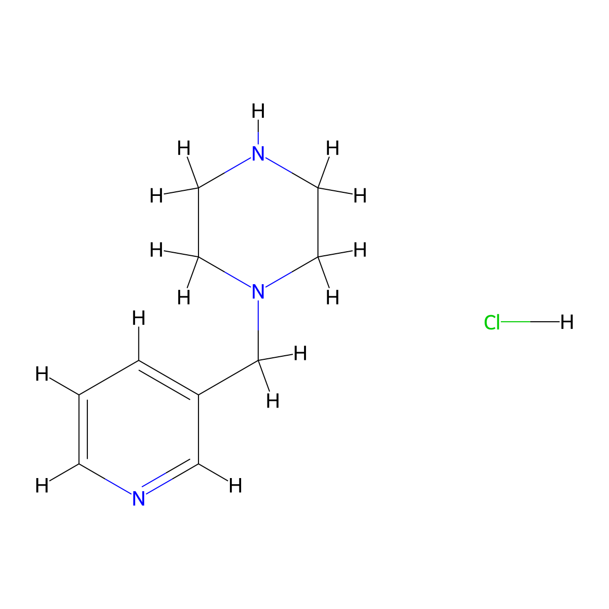 Piperazine, 1-(3-pyridinylmethyl)-, hydrochloride (1:1) molecular structure, CAS 510725-49-2
