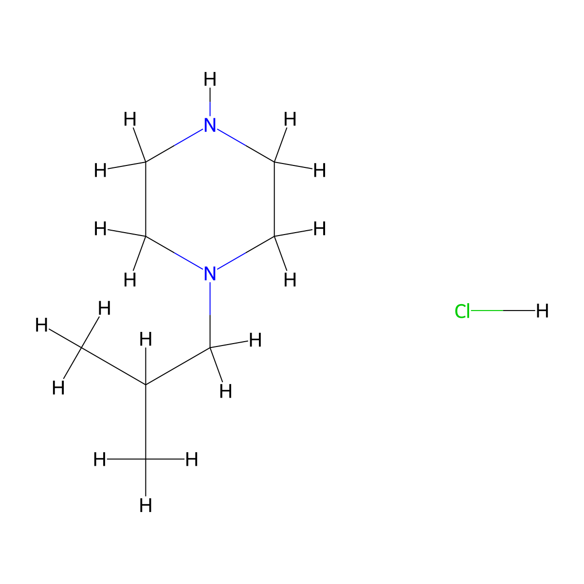 1-(2-Methylpropyl)piperazine hydrochloride molecular structure, CAS 510725-53-8