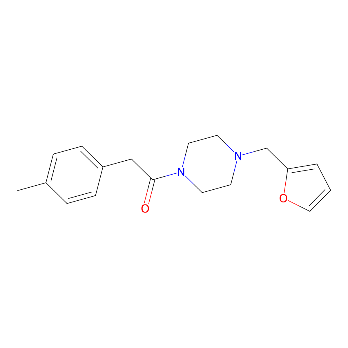1-[4-(Furan-2-ylmethyl)piperazin-1-yl]-2-(4-methylphenyl)ethanone molecular structure, CAS 510725-68-5