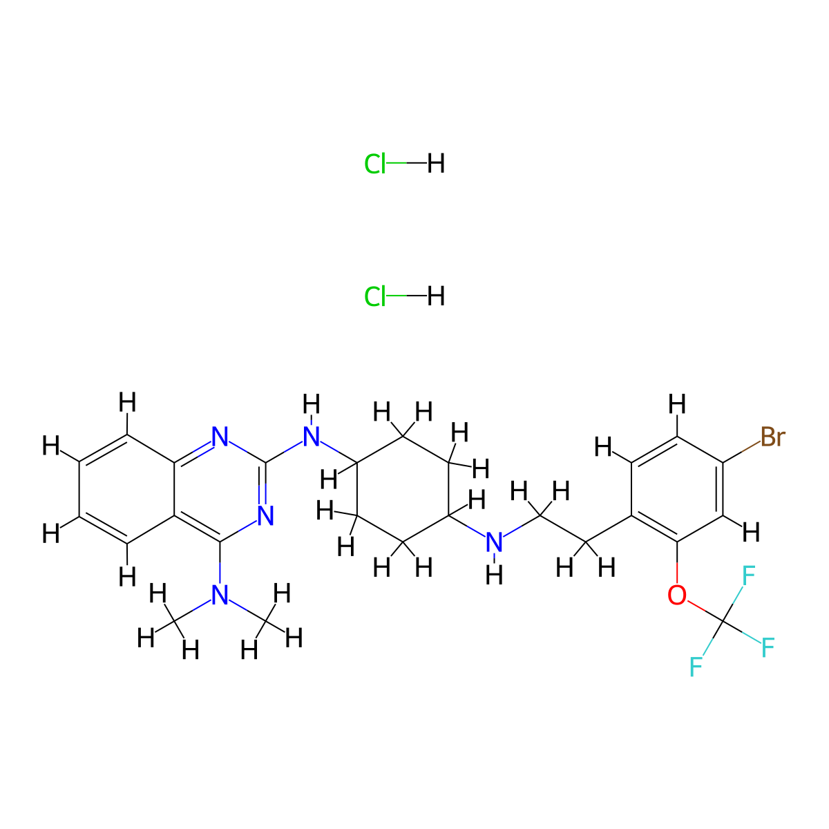 2,4-Quinazolinediamine, N2-(cis-4-((2-(4-bromo-2-(trifluoromethoxy)phenyl)ethyl)amino)cyclohexyl)-N4,N4-dimethyl-, dihydrochloride molecular structure, CAS 510732-84-0