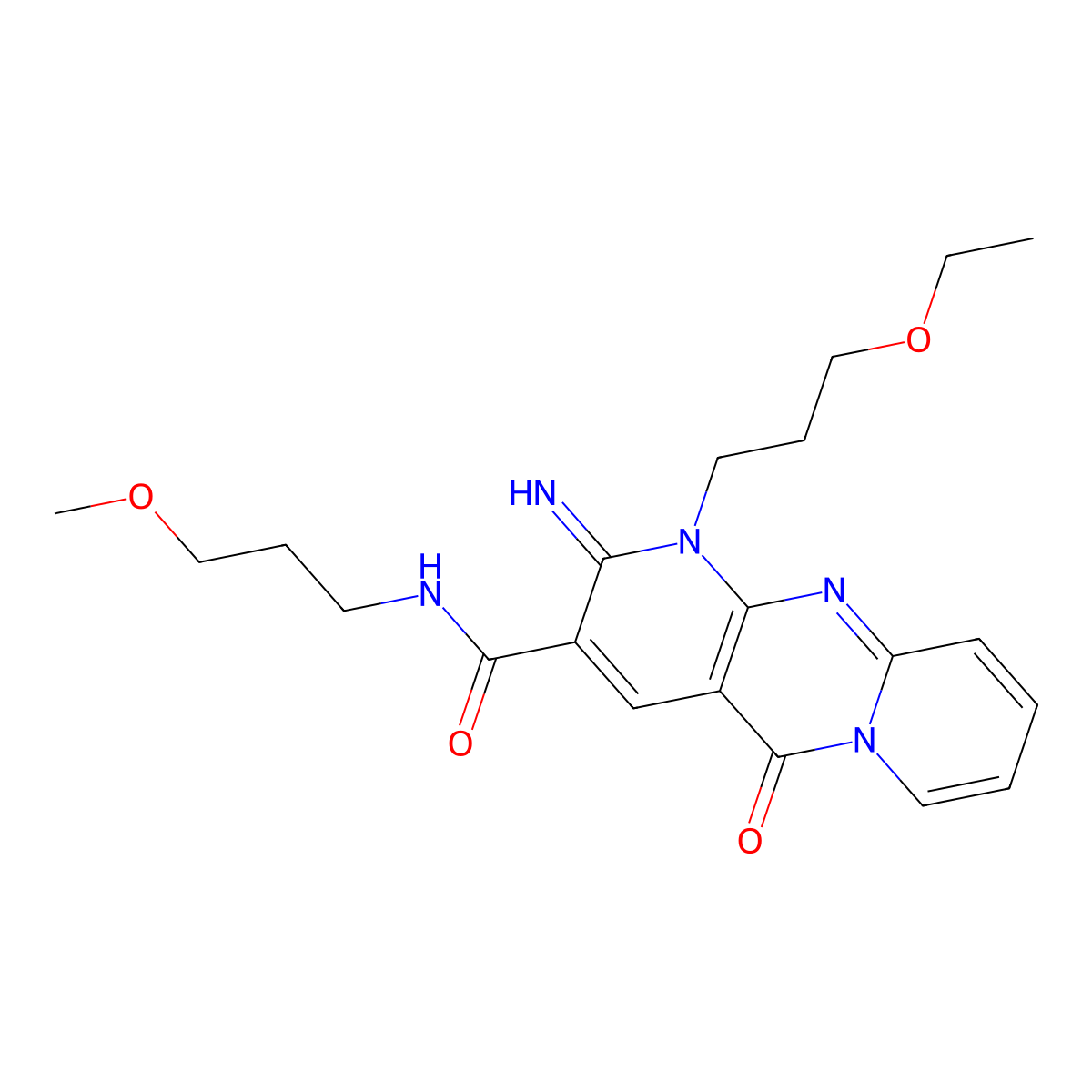 2H-Dipyrido[1,2-a:2',3'-d]pyrimidine-3-carboxamide, 1-(3-ethoxypropyl)-1,5-dihydro-2-imino-N-(3-methoxypropyl)-5-oxo- molecular structure, CAS 510733-21-8