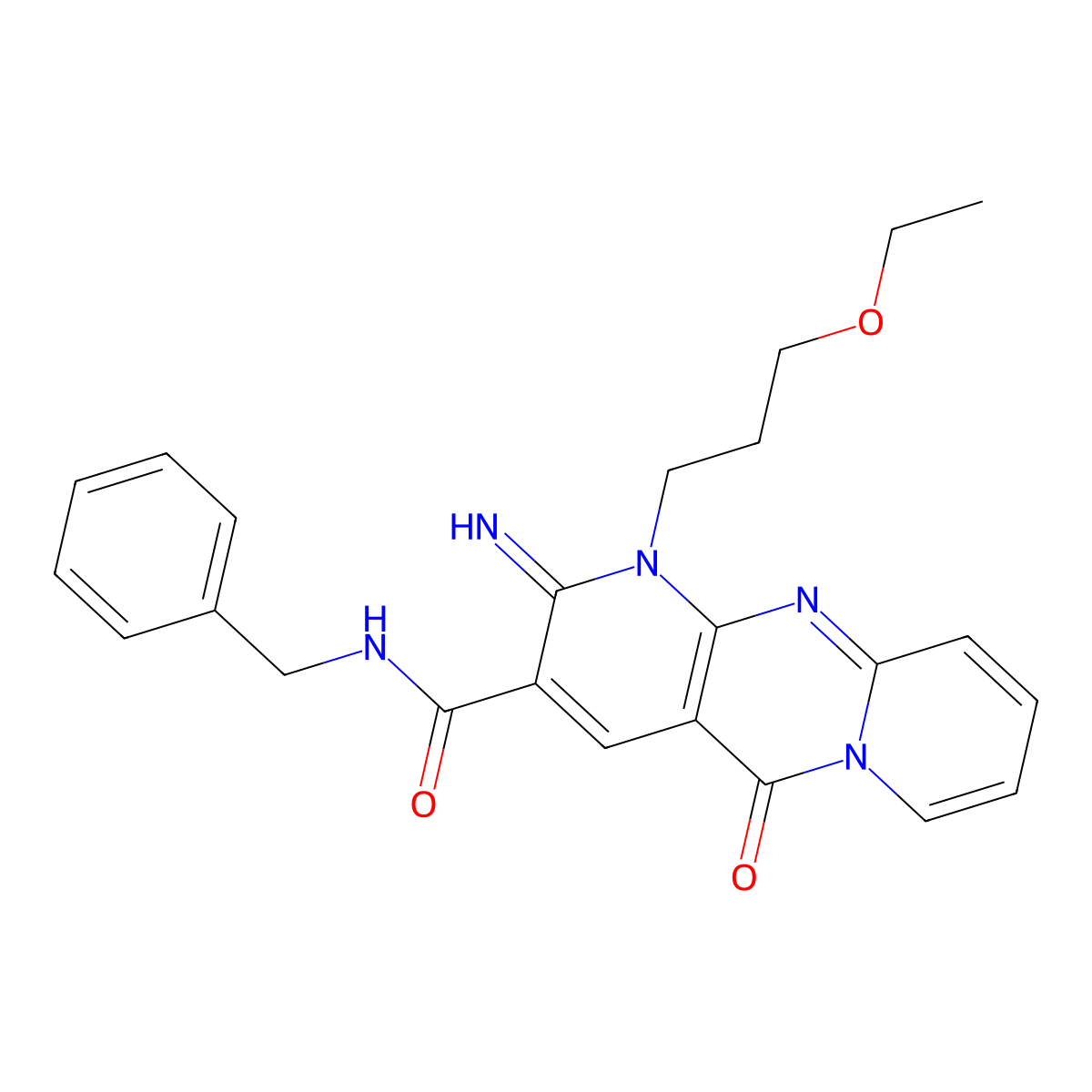 N-Benzyl-1-(3-ethoxypropyl)-2-imino-5-oxo-1,5-dihydro-2H-dipyrido[1,2-A:2,3-D]pyrimidine-3-carboxamide molecular structure, CAS 510733-23-0