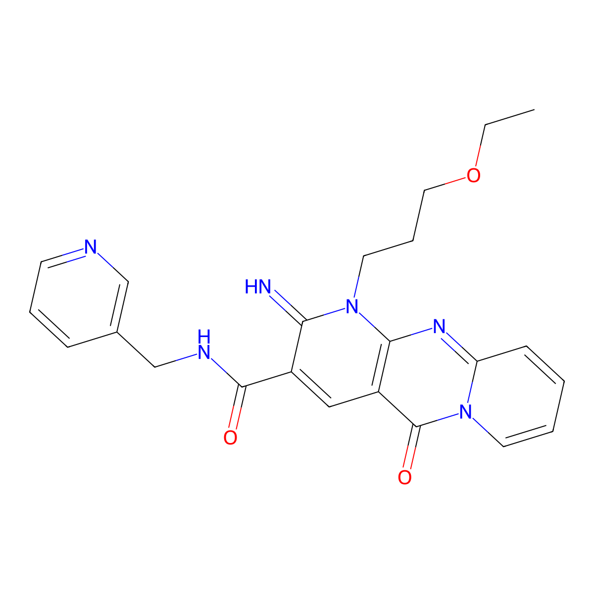 1-(3-Ethoxypropyl)-2-imino-5-oxo-N-(3-pyridinylmethyl)-1,5-dihydro-2H-dipyrido(1,2-A:2,3-D)pyrimidine-3-carboxamide molecular structure, CAS 510733-25-2