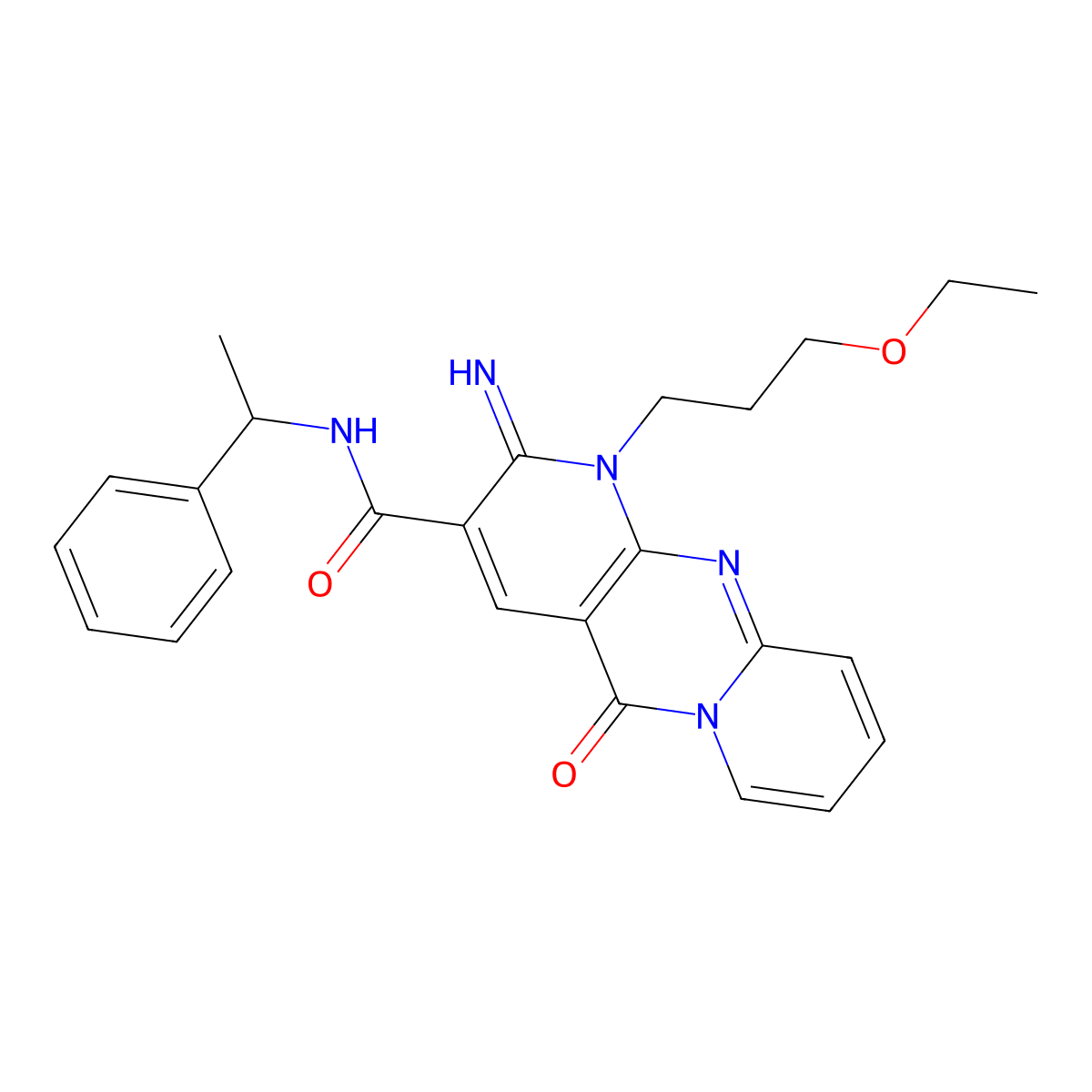1-(3-Ethoxypropyl)-2-imino-5-oxo-N-(1-phenylethyl)-1,5-dihydro-2H-dipyrido[1,2-A:2,3-D]pyrimidine-3-carboxamide molecular structure, CAS 510733-27-4