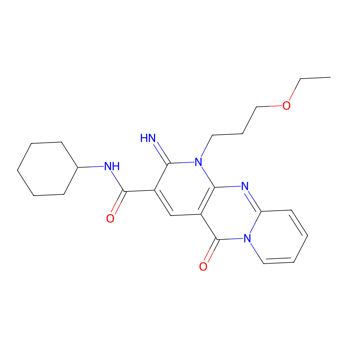 N-Cyclohexyl-1-(3-ethoxypropyl)-2-imino-5-oxo-1,5-dihydro-2H-dipyrido[1,2-A:2,3-D]pyrimidine-3-carboxamide molecular structure, CAS 510733-29-6