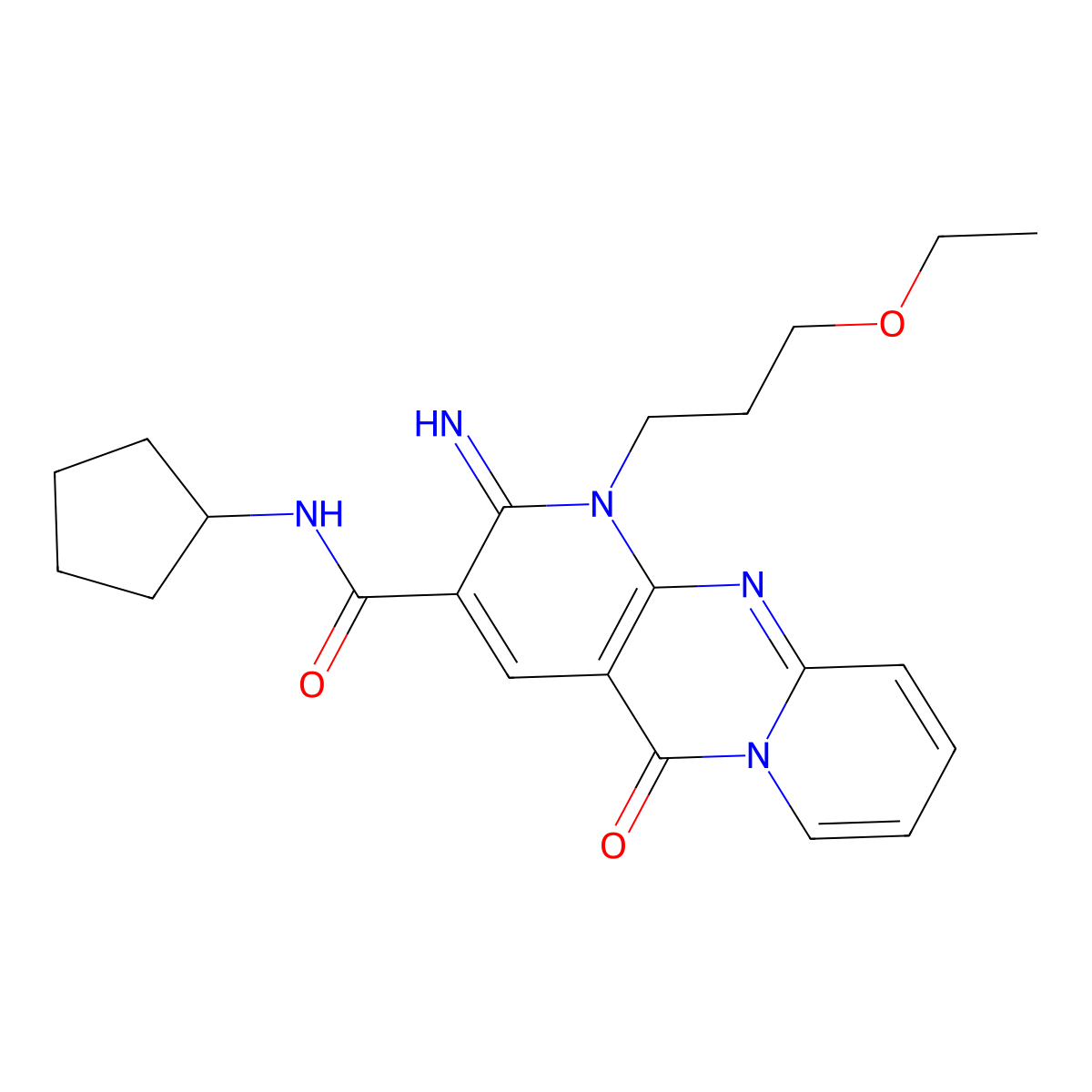 N-Cyclopentyl-1-(3-ethoxypropyl)-2-imino-5-oxo-1,5-dihydro-2H-dipyrido[1,2-A:2,3-D]pyrimidine-3-carboxamide molecular structure, CAS 510733-31-0
