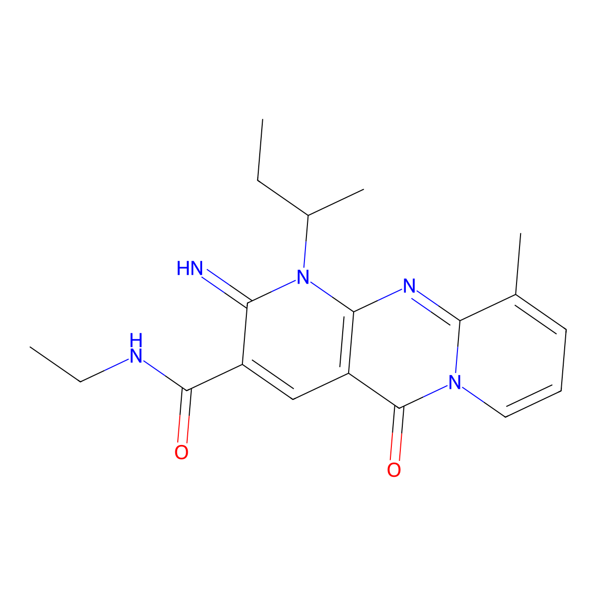1-Sec-butyl-N-ethyl-2-imino-10-methyl-5-oxo-1,5-dihydro-2H-dipyrido(1,2-A:2,3-D)pyrimidine-3-carboxamide molecular structure, CAS 510733-37-6