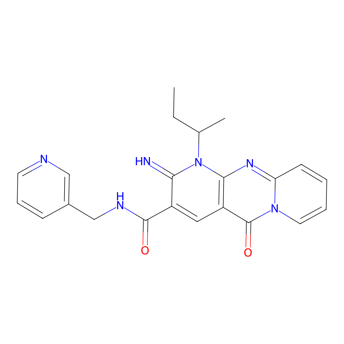 1-Sec-butyl-2-imino-5-oxo-N-(3-pyridinylmethyl)-1,5-dihydro-2H-dipyrido[1,2-A:2,3-D]pyrimidine-3-carboxamide molecular structure, CAS 510733-43-4