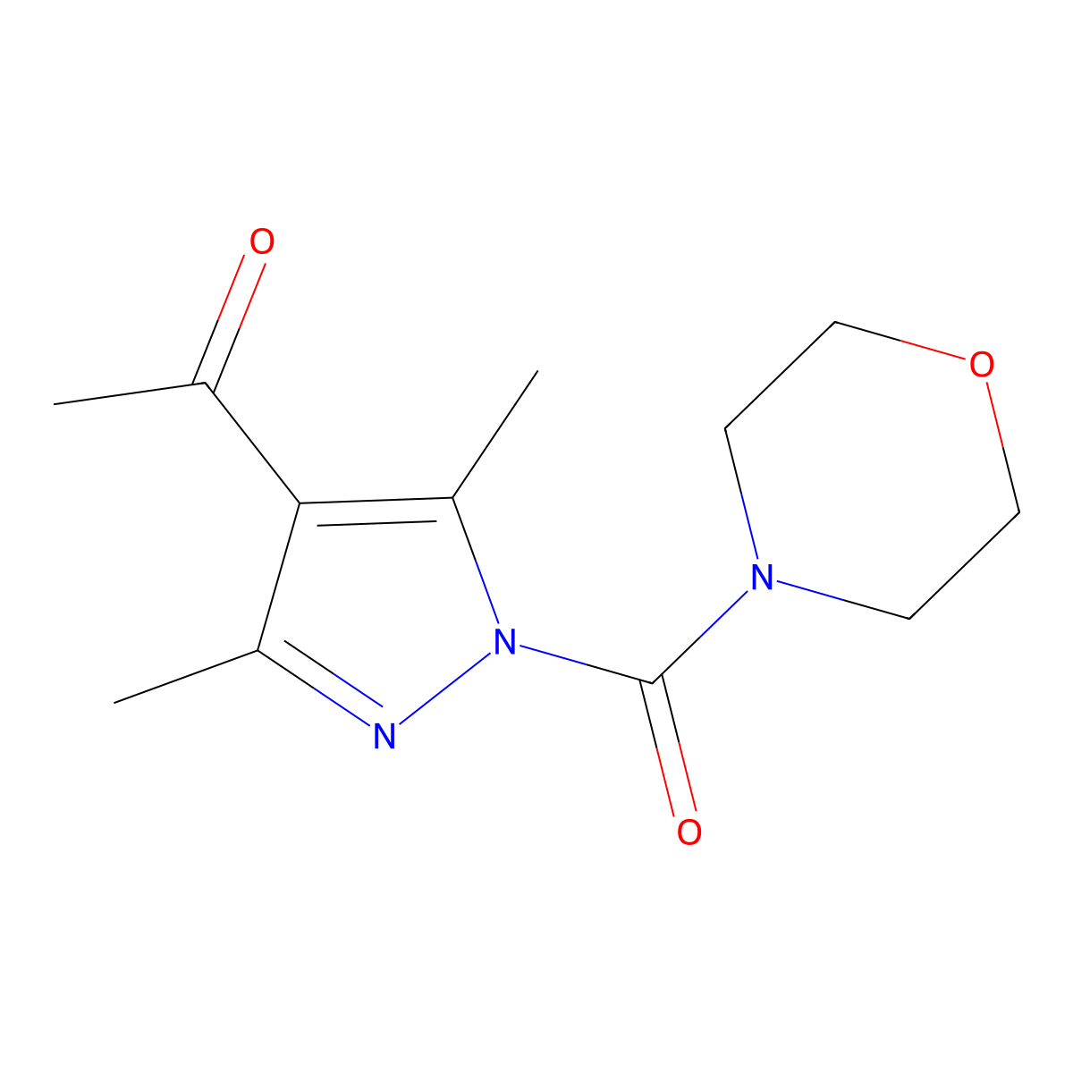 1-(3,5-dimethyl-1-(morpholine-4-carbonyl)-1H-pyrazol-4-yl)ethanone molecular structure, CAS 510734-44-8