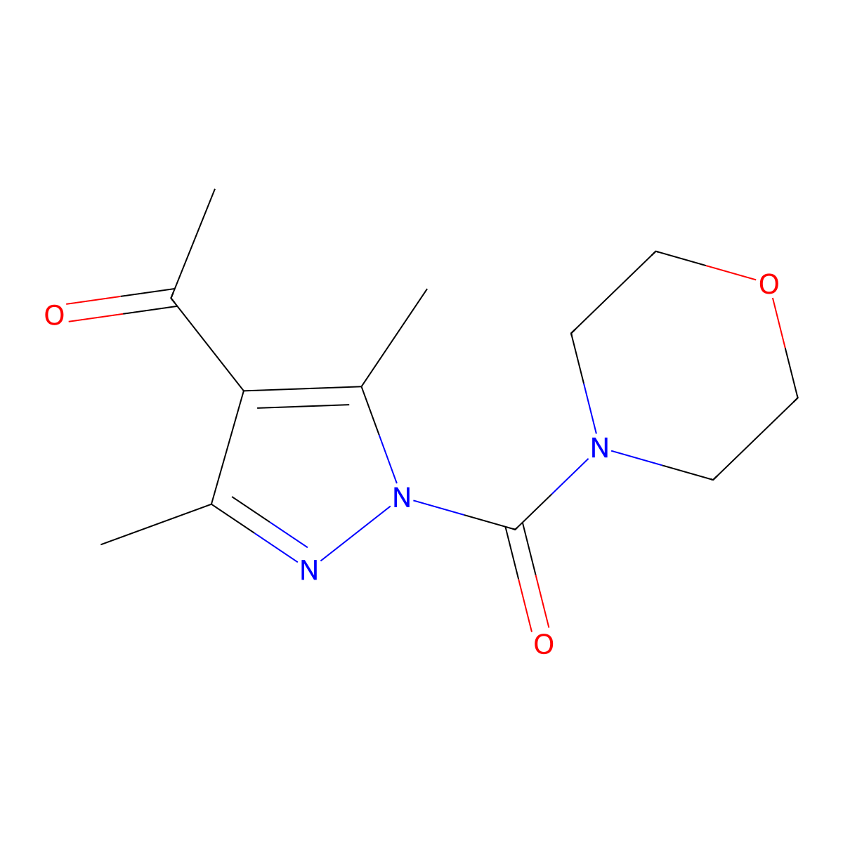1-(3,5-dimethyl-1-(morpholine-4-carbonyl)-1H-pyrazol-4-yl)ethanone molecular structure, CAS 510734-44-8
