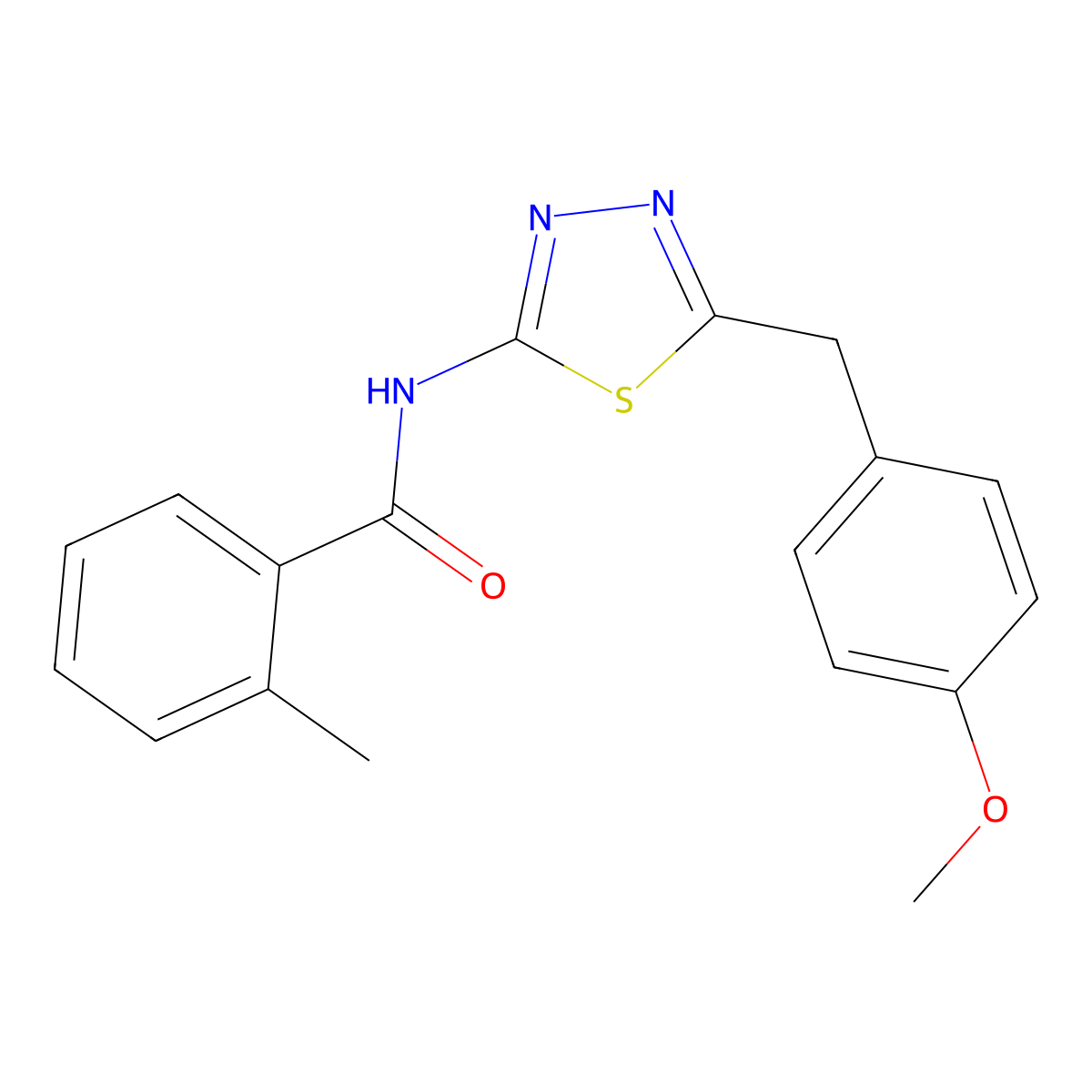 N-[5-(4-methoxybenzyl)-1,3,4-thiadiazol-2-yl]-2-methylbenzamide molecular structure, CAS 510735-33-8