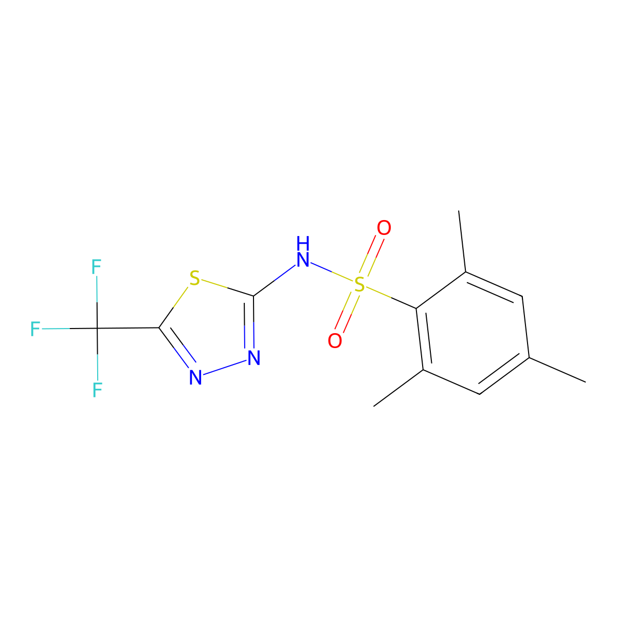 2,4,6-trimethyl-N-[5-(trifluoromethyl)-1,3,4-thiadiazol-2-yl]benzenesulfonamide molecular structure, CAS 510735-47-4
