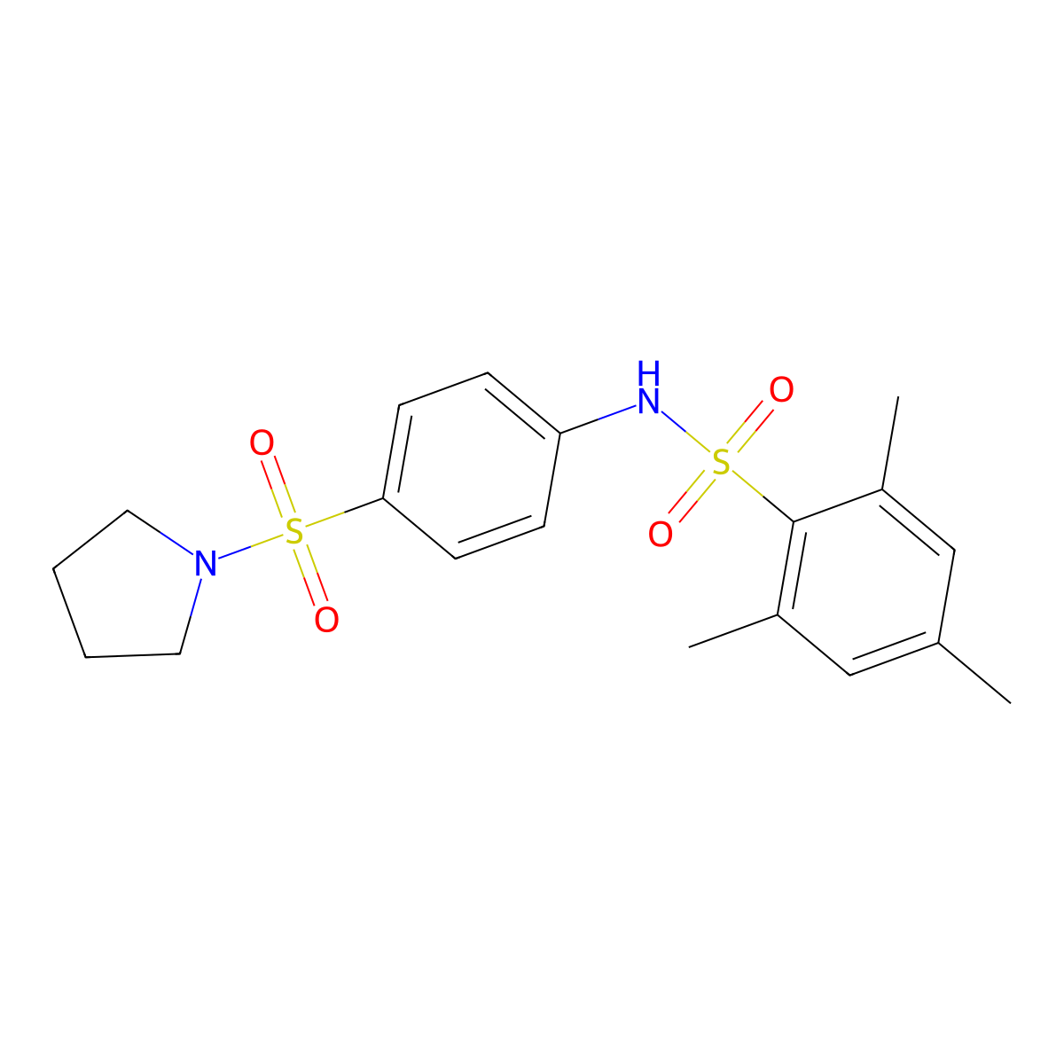 2,4,6-trimethyl-N-(4-pyrrolidin-1-ylsulfonylphenyl)benzenesulfonamide molecular structure, CAS 510735-49-6