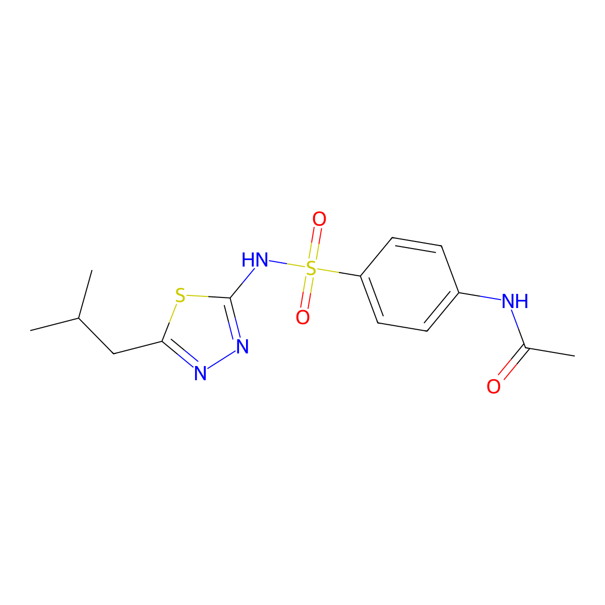 N-(4-{[5-(2-methylpropyl)-1,3,4-thiadiazol-2-yl]sulfamoyl}phenyl)acetamide molecular structure, CAS 510735-57-6