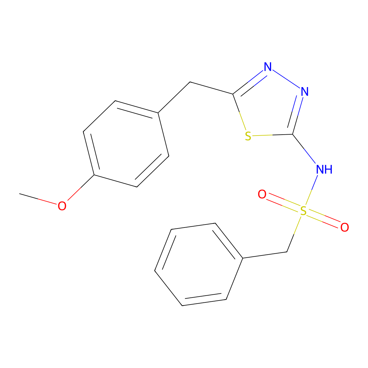 N-[5-[(4-methoxyphenyl)methyl]-1,3,4-thiadiazol-2-yl]-1-phenylmethanesulfonamide molecular structure, CAS 510735-63-4
