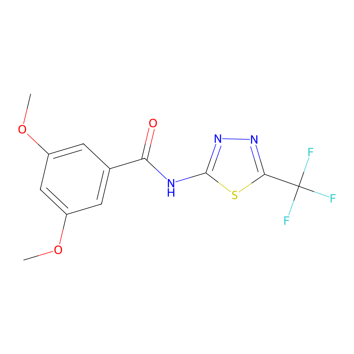 3,5-dimethoxy-N-[5-(trifluoromethyl)-1,3,4-thiadiazol-2-yl]benzamide molecular structure, CAS 510735-76-9