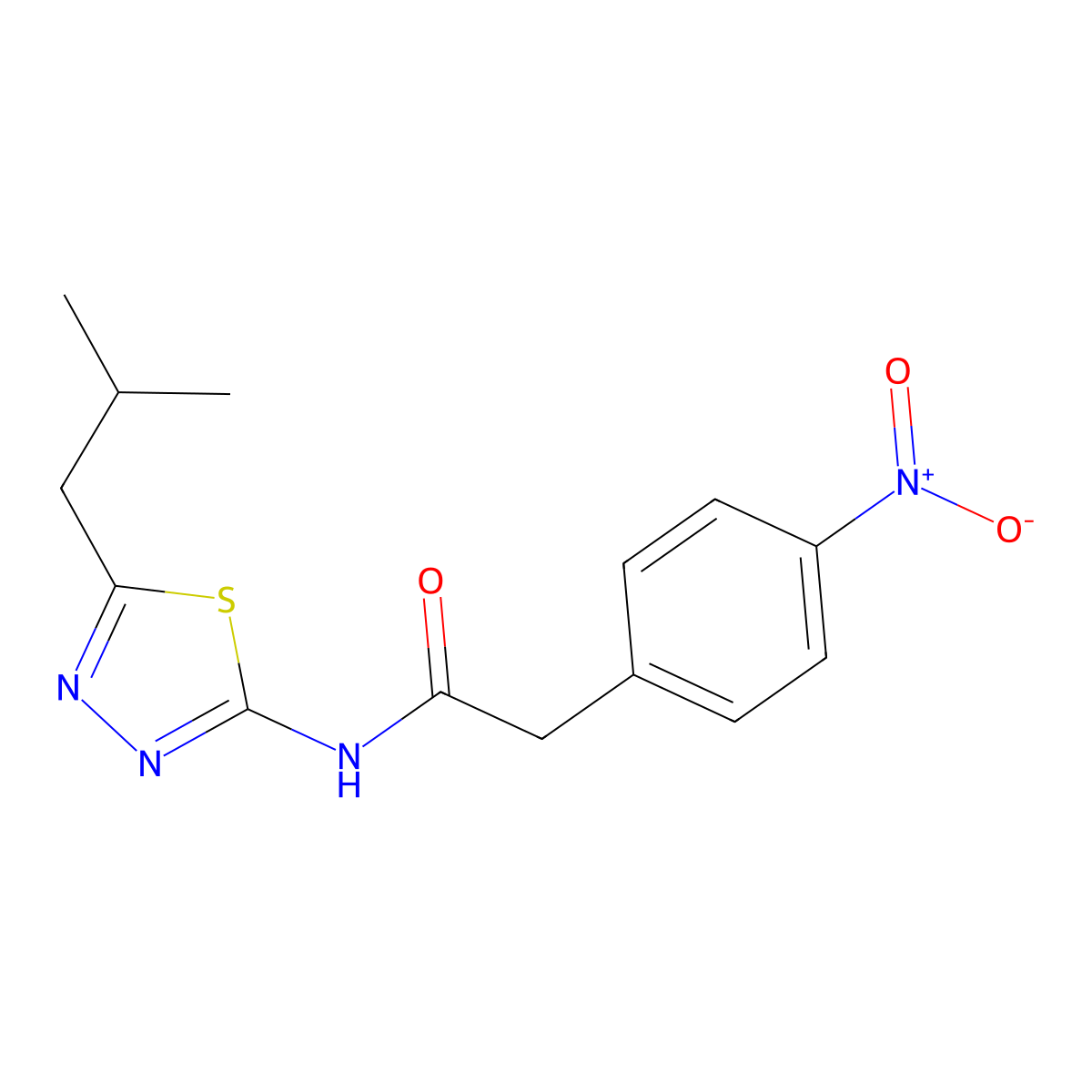 N-[5-(2-methylpropyl)-1,3,4-thiadiazol-2-yl]-2-(4-nitrophenyl)acetamide molecular structure, CAS 510736-10-4