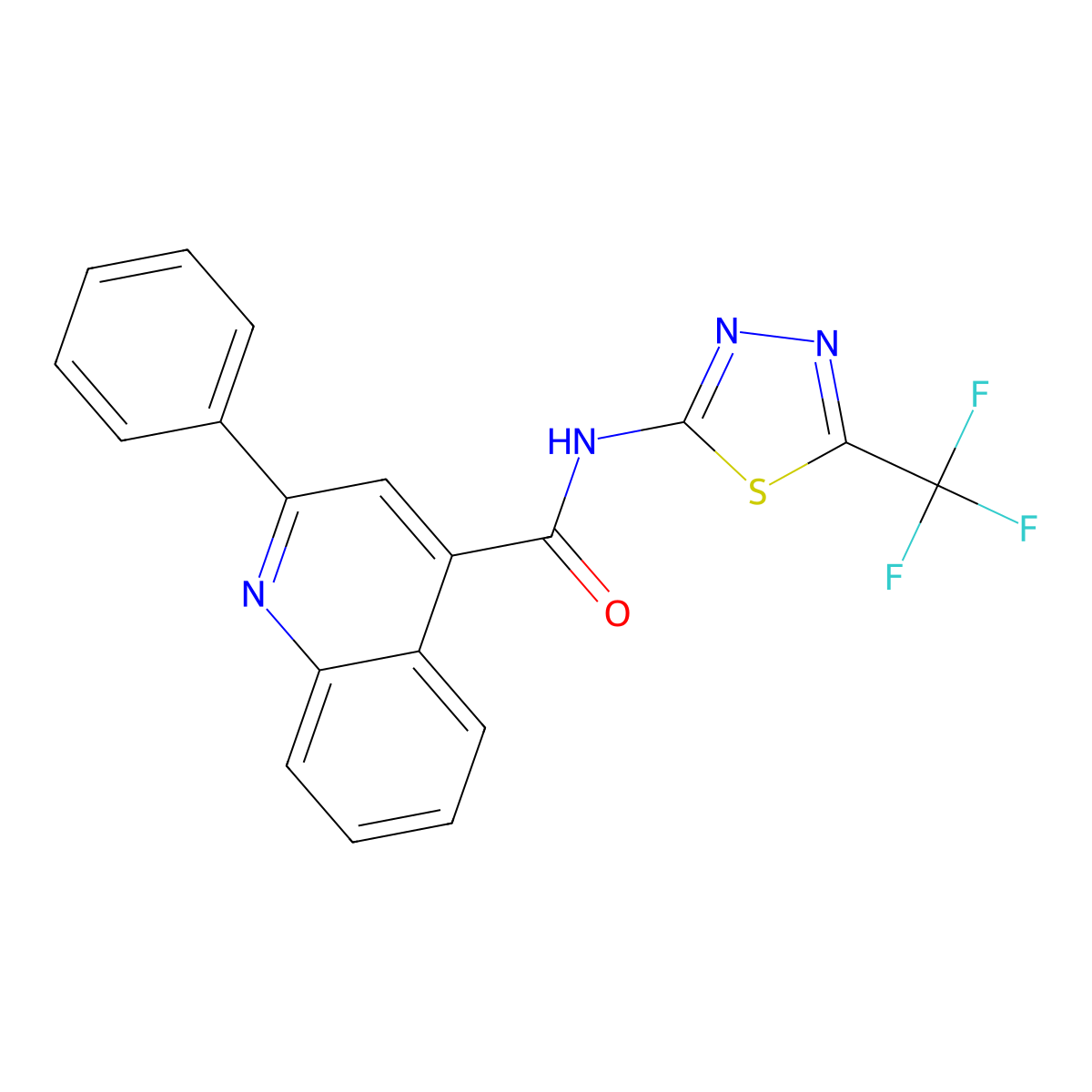 2-phenyl-N-[5-(trifluoromethyl)-1,3,4-thiadiazol-2-yl]quinoline-4-carboxamide molecular structure, CAS 510736-12-6