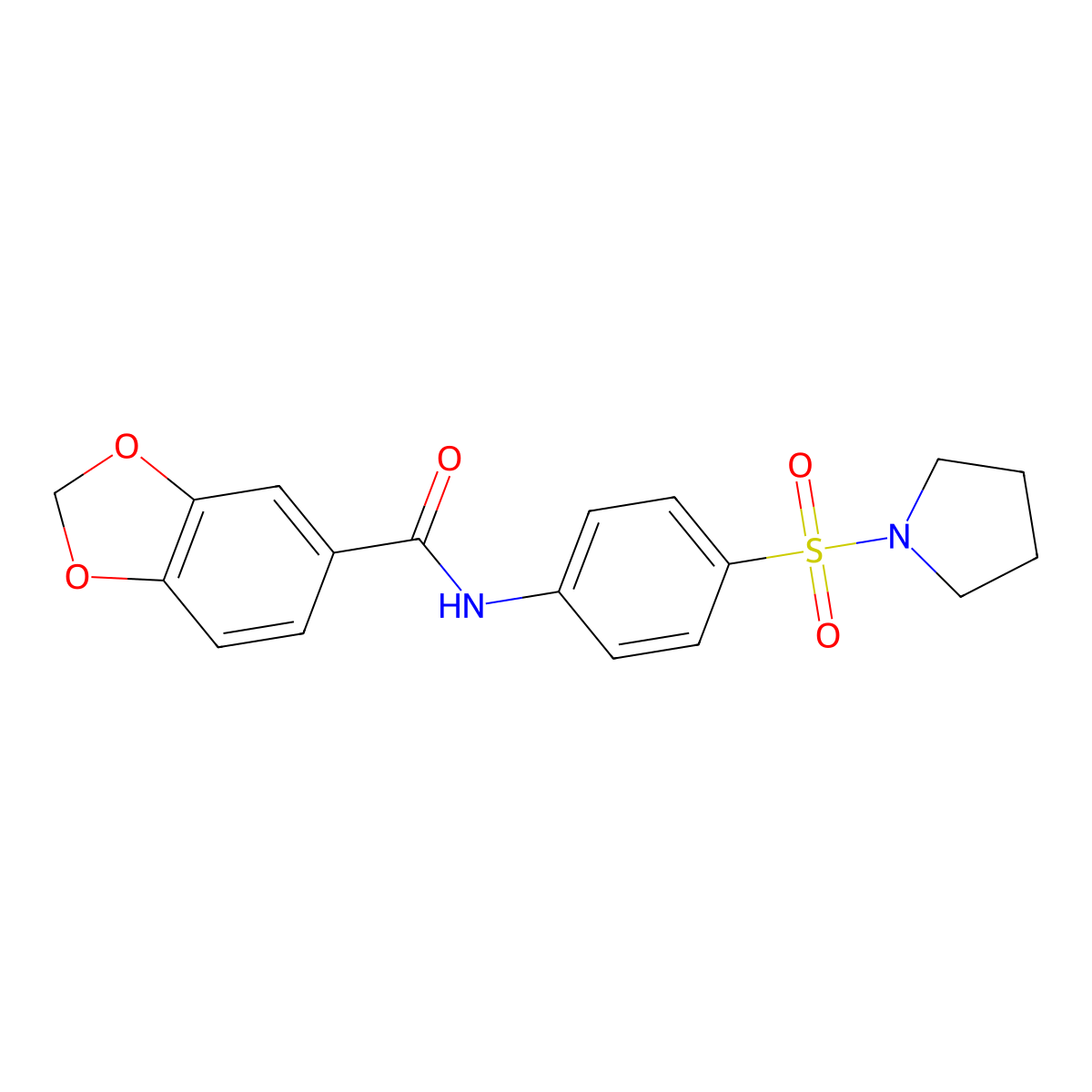 N-(4-pyrrolidin-1-ylsulfonylphenyl)-1,3-benzodioxole-5-carboxamide molecular structure, CAS 510736-13-7