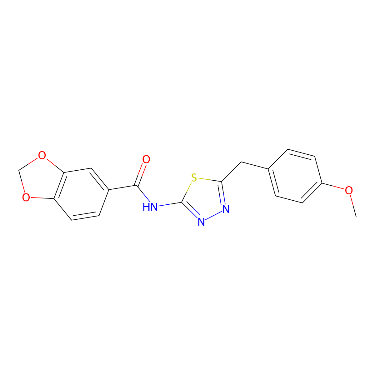 N-[5-[(4-methoxyphenyl)methyl]-1,3,4-thiadiazol-2-yl]-1,3-benzodioxole-5-carboxamide molecular structure, CAS 510736-20-6
