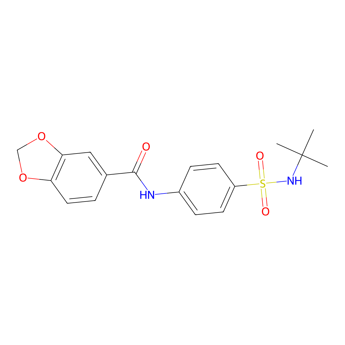 N-[4-(tert-butylsulfamoyl)phenyl]-1,3-benzodioxole-5-carboxamide molecular structure, CAS 510736-23-9