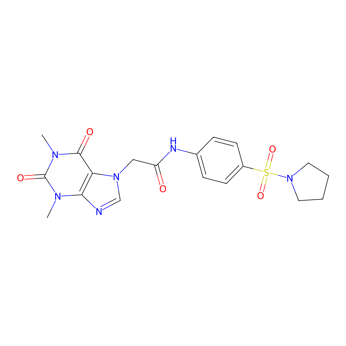 2-(1,3-dimethyl-2,6-dioxo-1,2,3,6-tetrahydro-7H-purin-7-yl)-N-[4-(pyrrolidin-1-ylsulfonyl)phenyl]acetamide molecular structure, CAS 510736-24-0