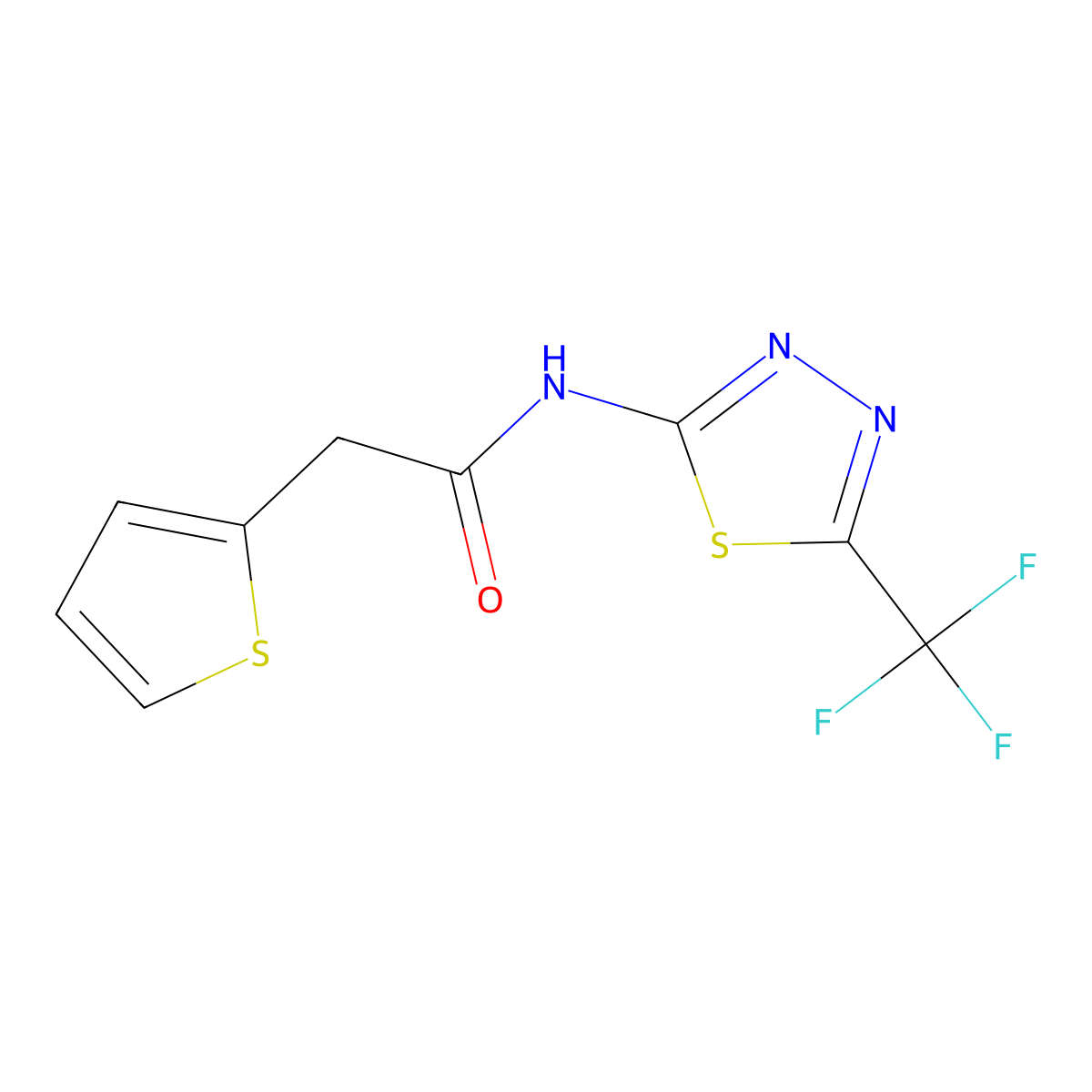 2-thiophen-2-yl-N-[5-(trifluoromethyl)-1,3,4-thiadiazol-2-yl]acetamide molecular structure, CAS 510736-55-7