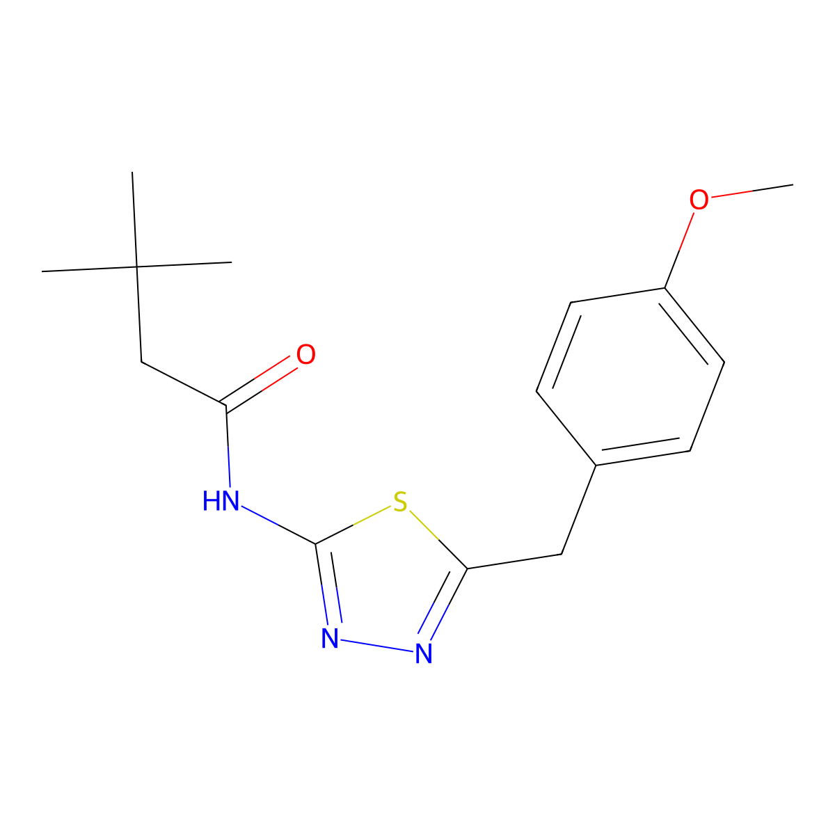 N-[5-[(4-methoxyphenyl)methyl]-1,3,4-thiadiazol-2-yl]-3,3-dimethylbutanamide molecular structure, CAS 510736-62-6