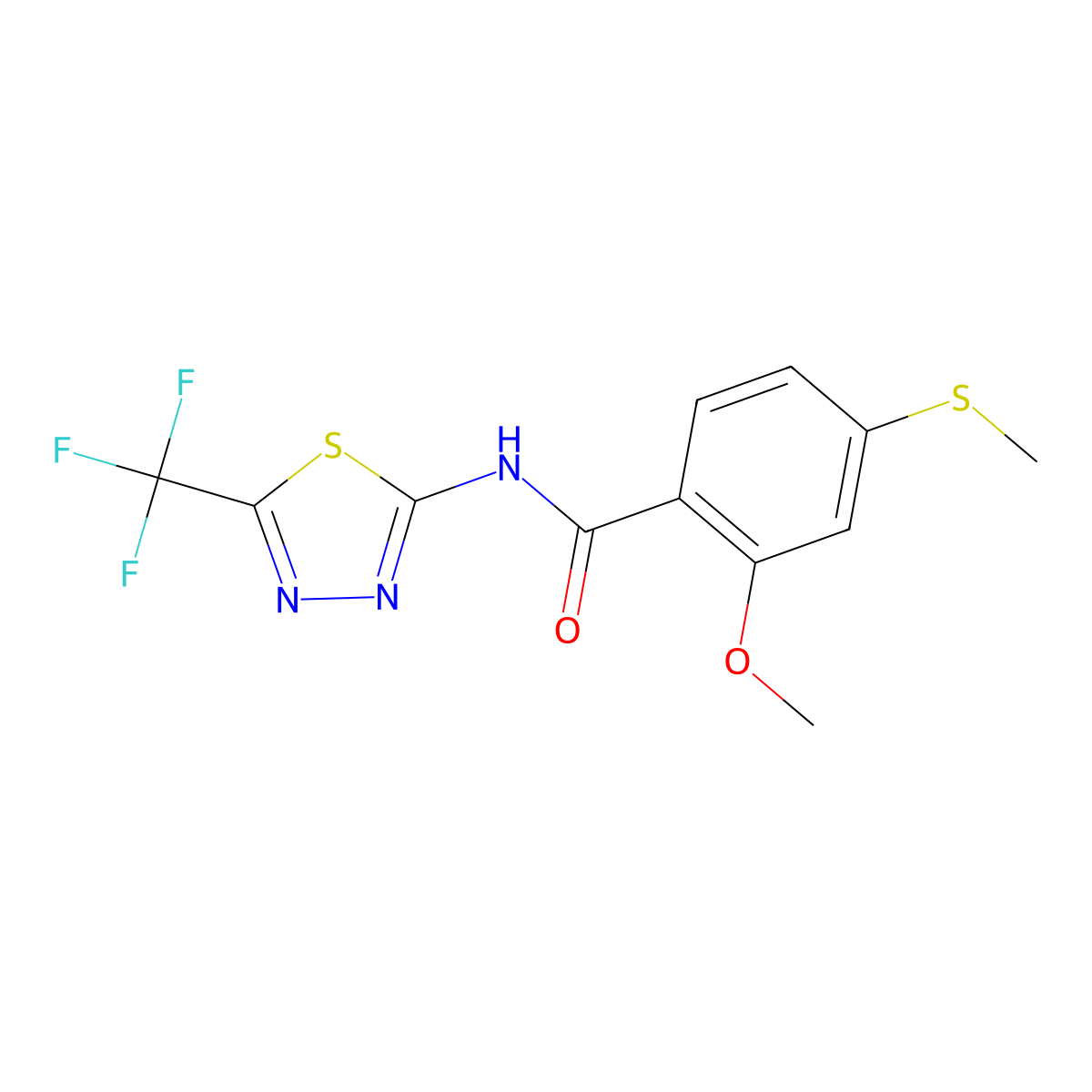 2-methoxy-4-methylsulfanyl-N-[5-(trifluoromethyl)-1,3,4-thiadiazol-2-yl]benzamide molecular structure, CAS 510736-74-0