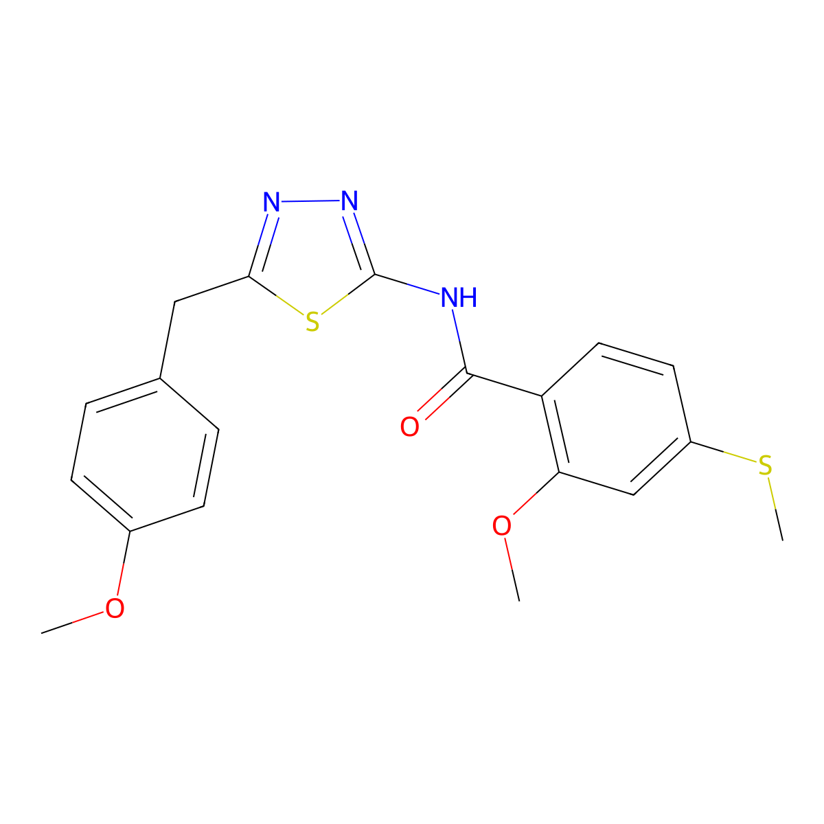 2-methoxy-N-[5-[(4-methoxyphenyl)methyl]-1,3,4-thiadiazol-2-yl]-4-methylsulfanylbenzamide molecular structure, CAS 510736-78-4