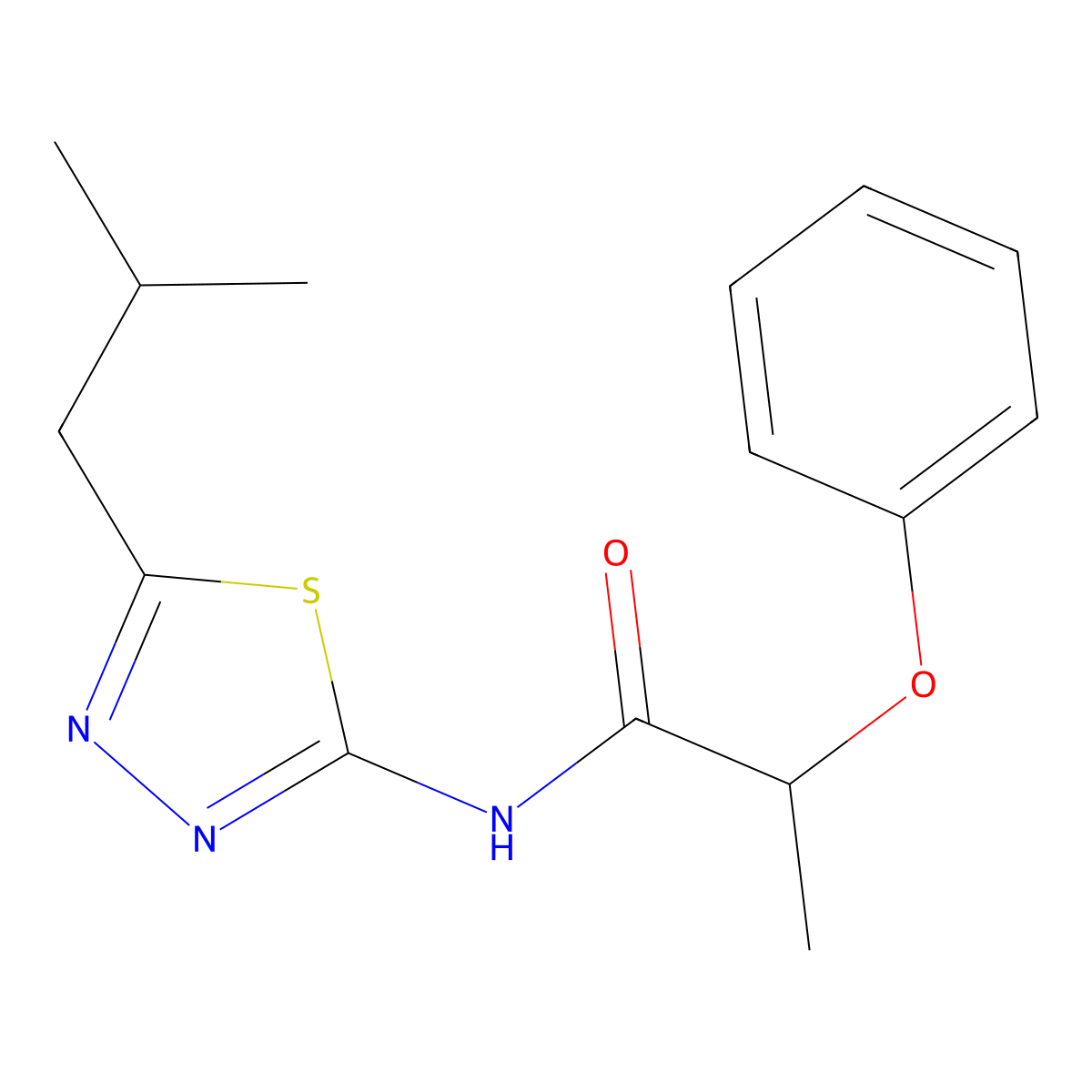 N-[5-(2-methylpropyl)-1,3,4-thiadiazol-2-yl]-2-phenoxypropanamide molecular structure, CAS 510736-98-8