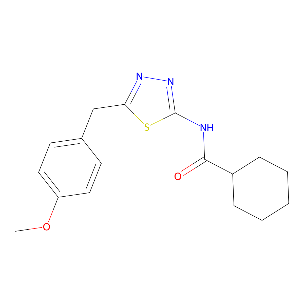 N-[5-(4-methoxybenzyl)-1,3,4-thiadiazol-2-yl]cyclohexanecarboxamide molecular structure, CAS 510737-06-1