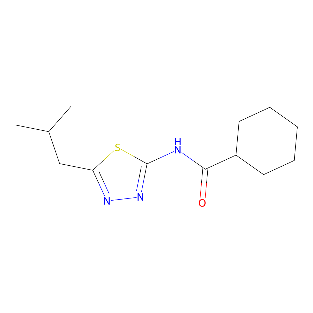 N-[5-(2-methylpropyl)-1,3,4-thiadiazol-2-yl]cyclohexanecarboxamide molecular structure, CAS 510737-07-2