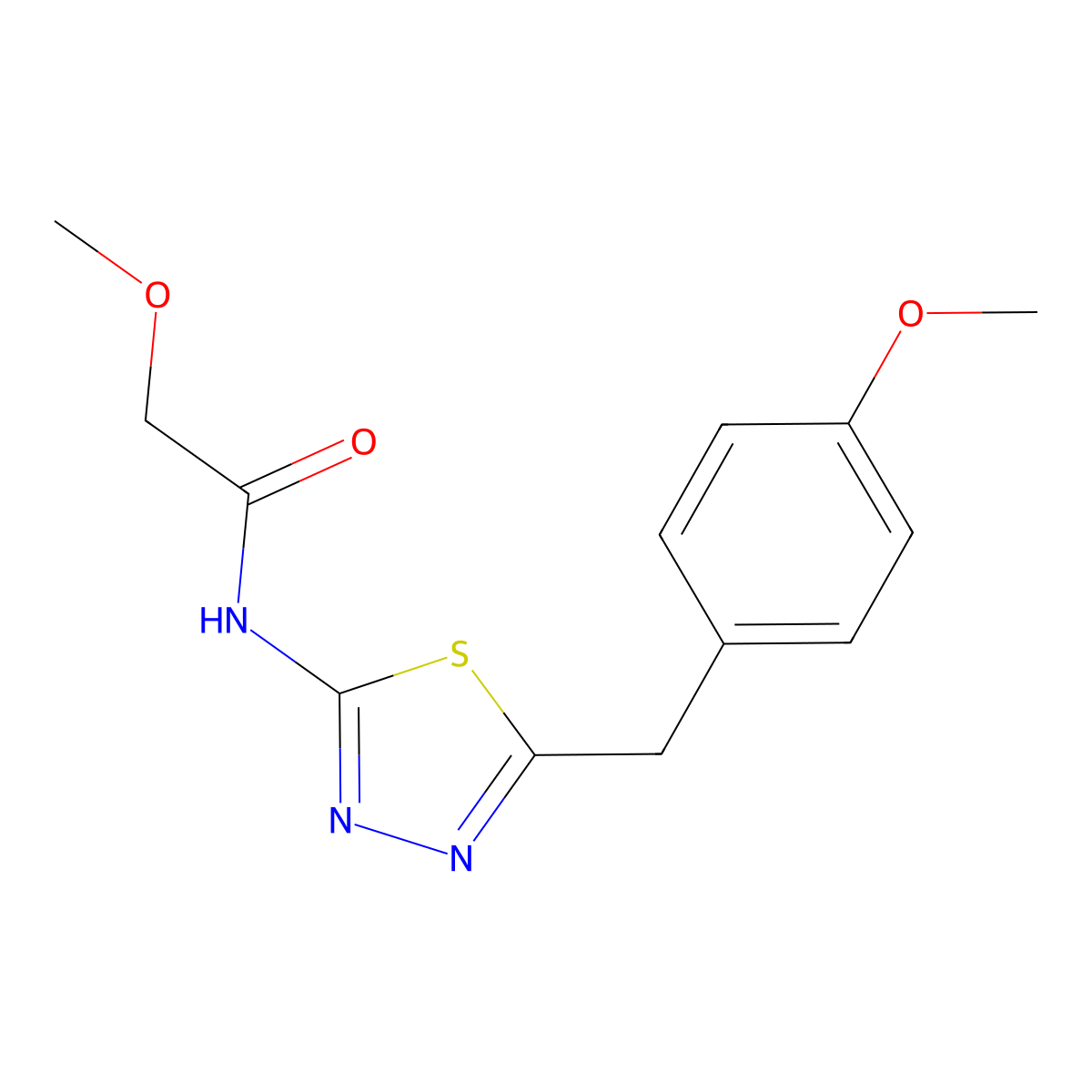 2-methoxy-N-[5-[(4-methoxyphenyl)methyl]-1,3,4-thiadiazol-2-yl]acetamide molecular structure, CAS 510737-11-8