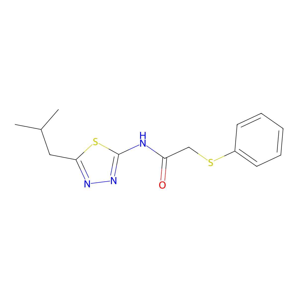 N-[5-(2-methylpropyl)-1,3,4-thiadiazol-2-yl]-2-phenylsulfanylacetamide molecular structure, CAS 510737-29-8