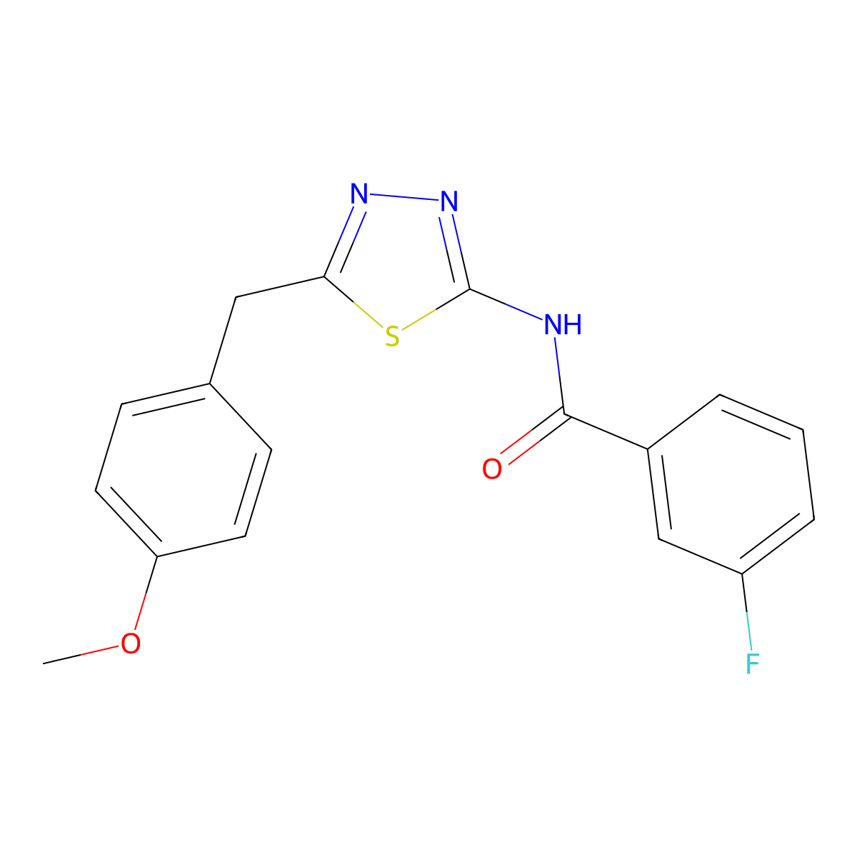 3-fluoro-N-[5-(4-methoxybenzyl)-1,3,4-thiadiazol-2-yl]benzamide molecular structure, CAS 510737-39-0
